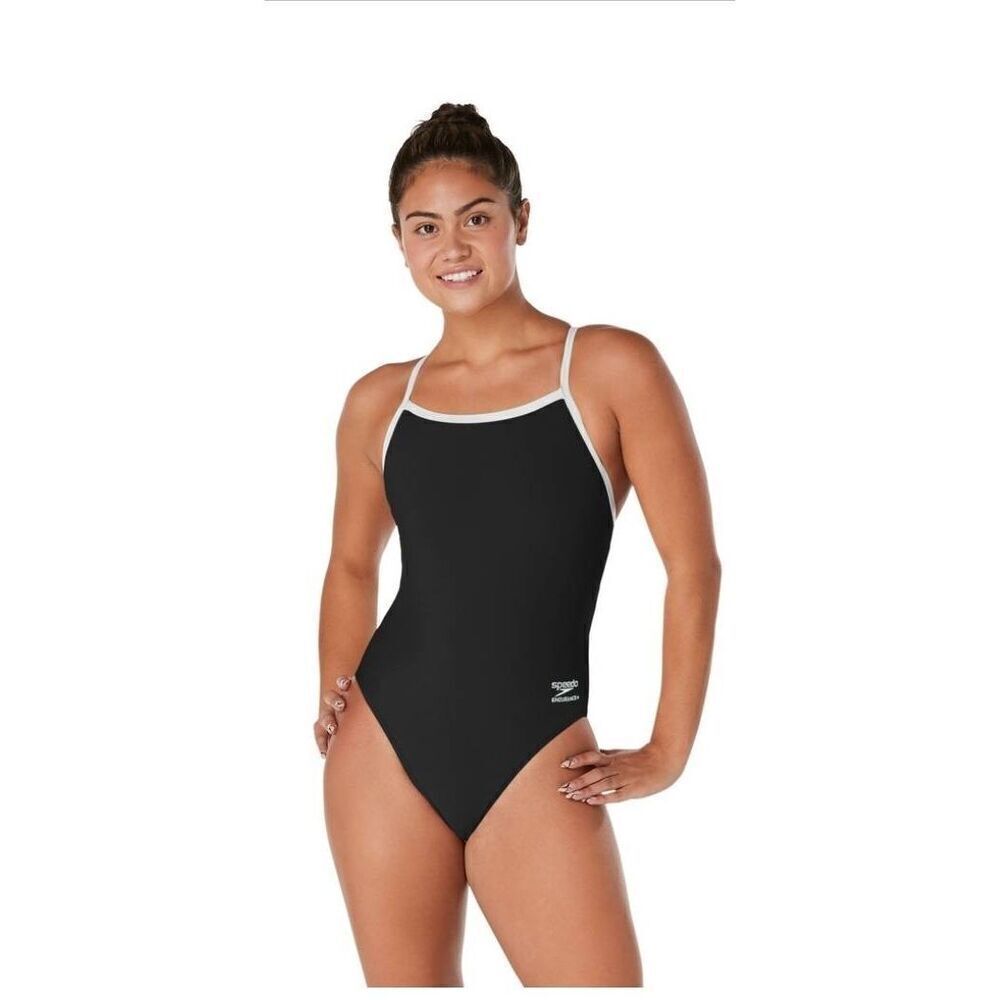 Speedo Women's 4/30 Solid Flyback Training One Piece Black Swimsuit